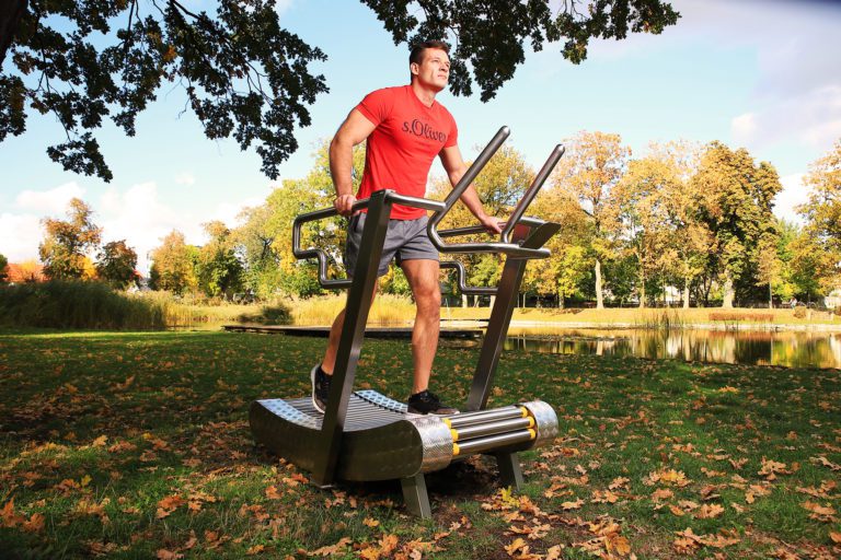 Fast run on the outdoor treadmill