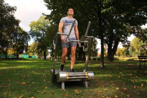 Casual walking on an outdoor treadmill