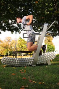 Dips on an outdoor treadmill